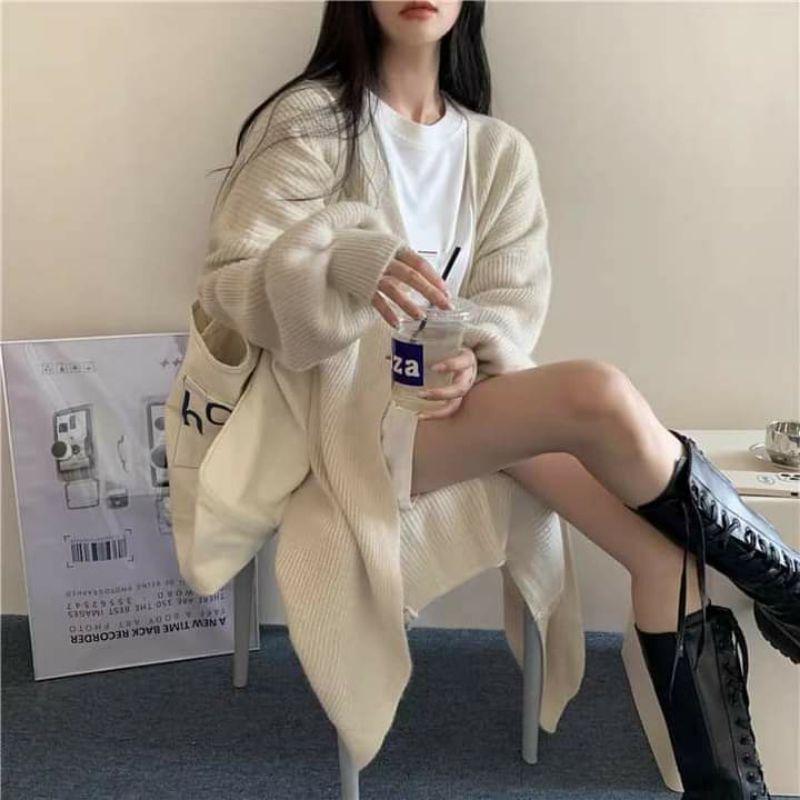 Áo khoác len Cardigan trơn dáng dài Ullzang 🐺