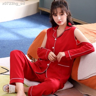 ℗Đồ ngủ nữ mùa hè và mùa thu băng lụa dài tay mỏng phong cách hàn quốc dễ thương quây sexy nữ phục vụ tại nhà bộ đồ hai