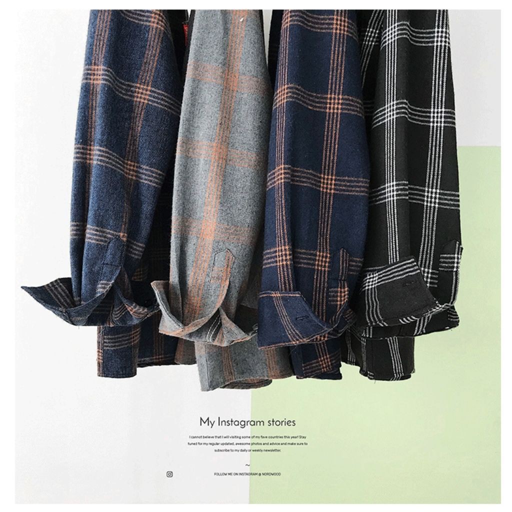 Áo Sơ Mi Nam Nữ Kẻ Caro Dài Tay Cổ Bẻ Form Rộng Hàn Quốc Cực Hot K4 | BigBuy360 - bigbuy360.vn