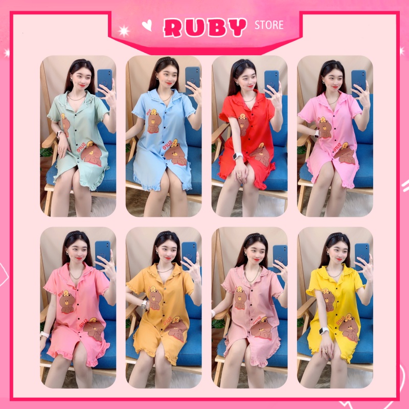 Đầm ngủ Bò Sữa, Kitty, Gấu Pooh, Mickey tổng hợp Nhiều Mẫu họa tiết dễ thương Free Size Dưới 55KG ❤ Rubystorevn