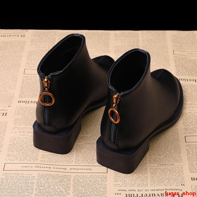 💗Giày Bốt Martin Cổ Thấp Thiết Kế Cá Tính Thời Trang👢 Giày Bốt Martin Cao Gót Cổ Ngắn Mỏng Màu Đen Phong Cách Anh Quốc Thời Trang Xuân Thu 2020 Cho Nữ