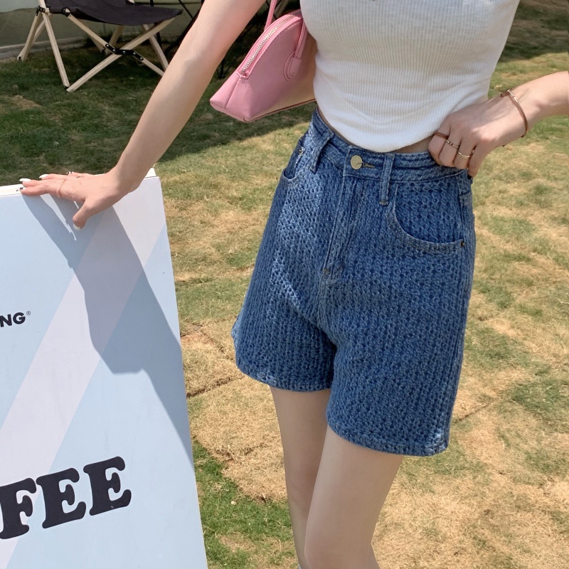 Quần Short Denim Lưng Cao Dáng Rộng Hợp Thời Trang