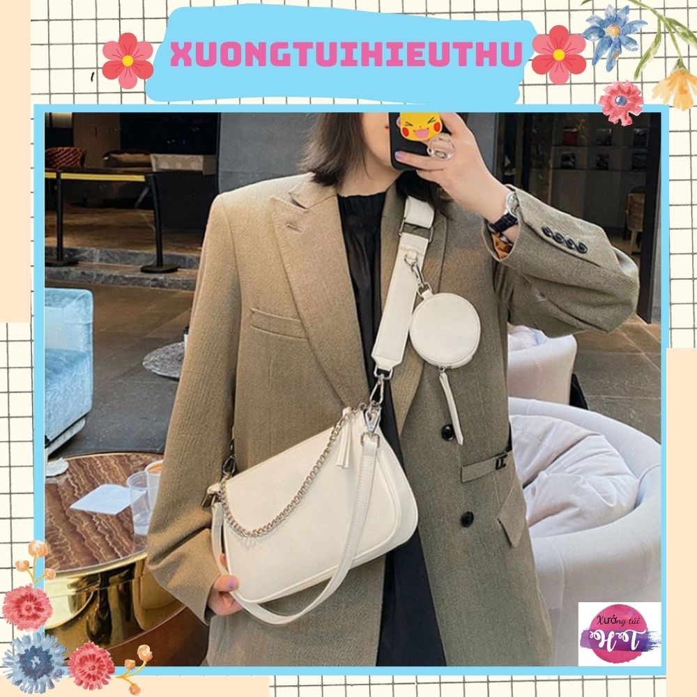 TÚI KẸP NÁCH, ĐEO CHÉO NỮ 5 CHI TIẾT, DA DÀY 2 LY - GỒM TÚI MINI VÀ 3 DÂY ĐI KÈM HT 508