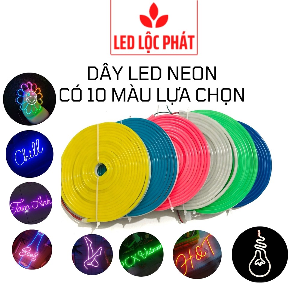 Led neon 1m 2m 5m 12v, dây led neon uốn chư tạo hình trang trí kín nước quy cách 1m 2m 3m 5m