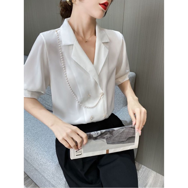 Áo Sơ Mi chiffon Tay Ngắn Màu Trắng Phong Cách Chuyên Nghiệp Thời Trang Cho Nữ