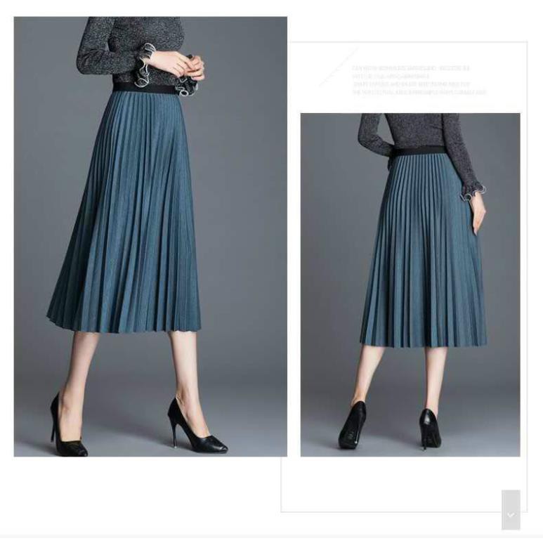 Chân váy dạ xếp ly cạp cao-Chân váy xếp li dạ siêu đẹp hàng qchau cao cấp | BigBuy360 - bigbuy360.vn