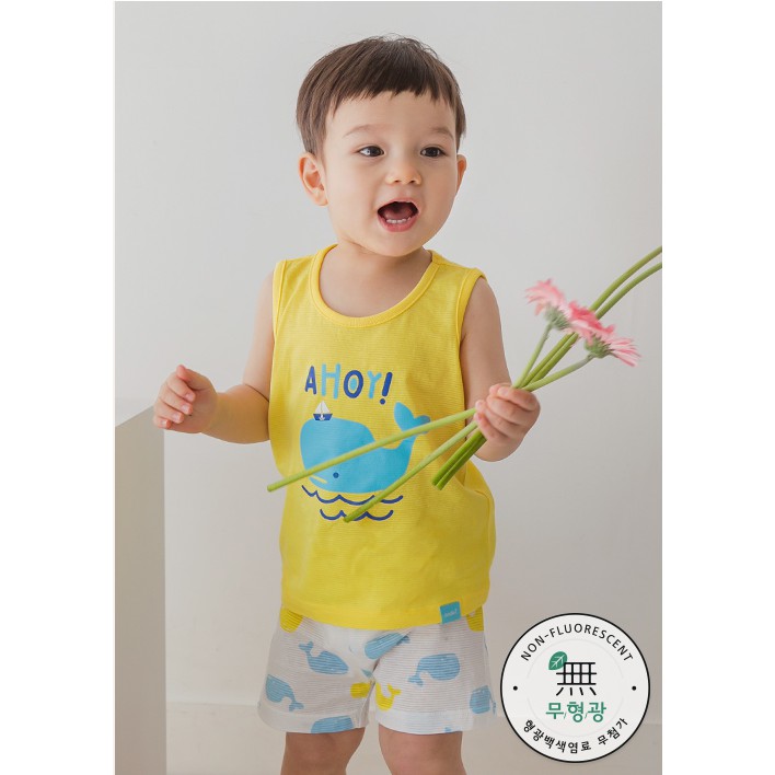 Bộ quần áo🐳trẻ em ba lỗ🐳Cotton Organic 🐳chính hãngCordi-i Hàn Quốc nhập khẩu-Cá heo xanh🐳