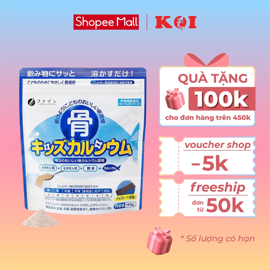 Bột Canxi cá tuyết Bone's Calcium for kids Fine Japan giúp tăng chiều cao chắc khỏe xương cho bé 140g