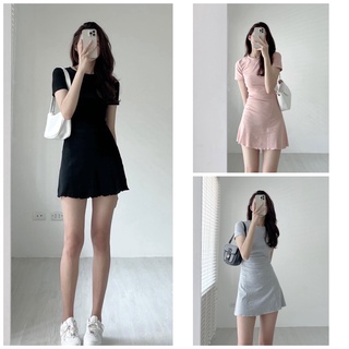 Váy Cộc Tay May Viền JOLIE Nữ [FREESHIP] 🌸 Đầm Body Dáng Ôm Tenis Vạt Bèo Tiểu Thư, Kiểu Sporty Hàn Quốc Ulzzang 🌸