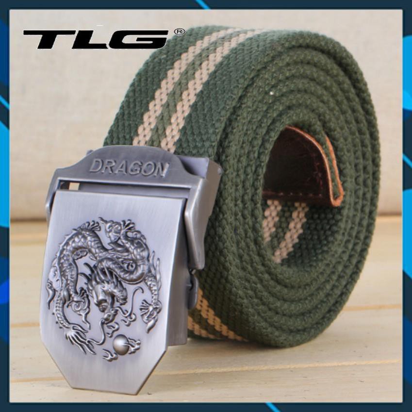 Thắt lưng nam dù đầu rồng Đồ Da Thành Long 924 5(xanh sọc) tặng 01 bút bi cao cấp TLG M 410