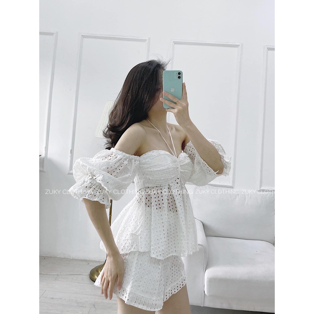 Sét ren ngắn cột dây nơ Zuky màu trắng | BigBuy360 - bigbuy360.vn