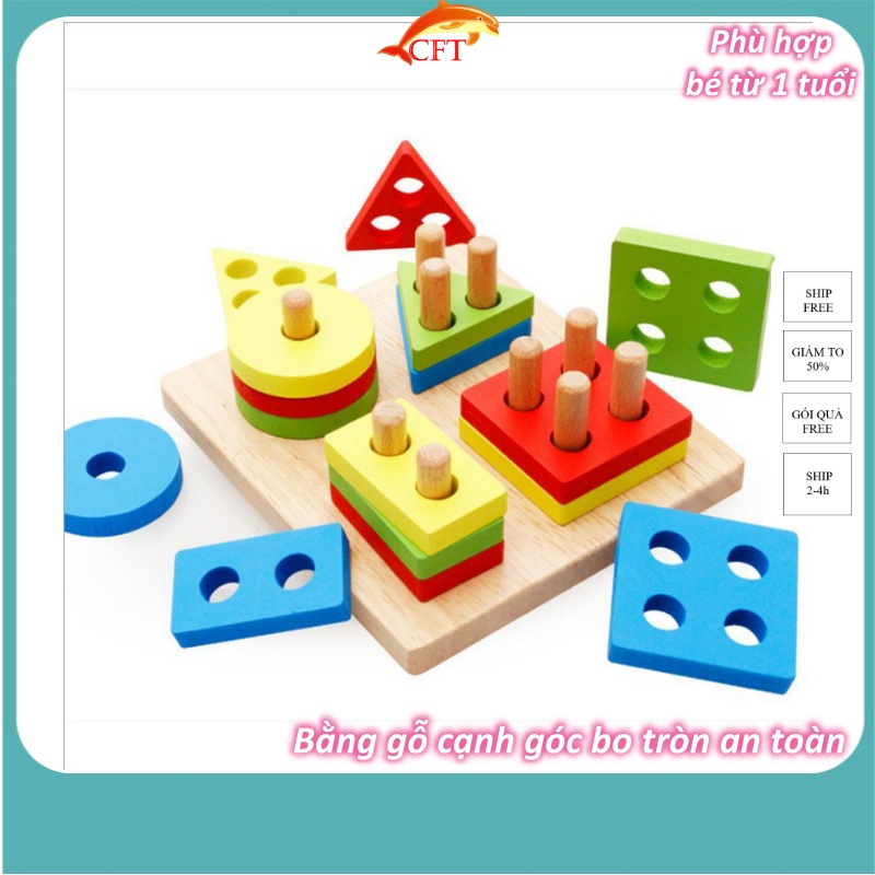 Đồ Chơi Gỗ Cho Bé Từ 2 Tuổi Thả Cọc Gỗ Montessori Chất Liệu Gỗ Tự Nhiên Sơn An Toàn Góc Cạnh Bo Tròn