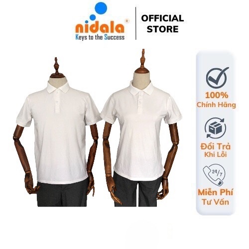 Áo thun Polo 100% cotton Nam Nữ có cổ NIDALA  chất liệu cá sấu thanh lịch chuẩn đẹp, màu trắng kem