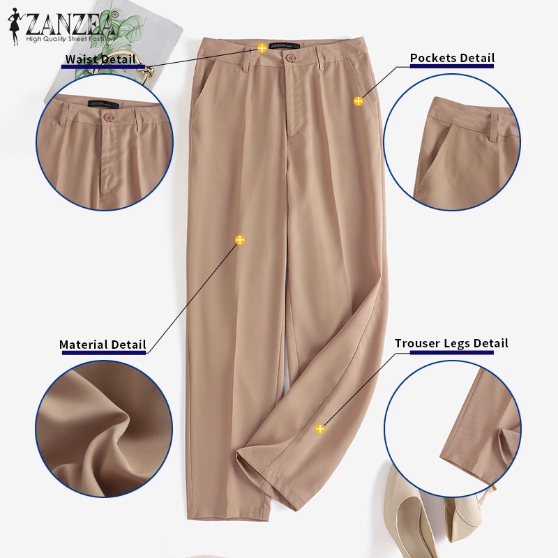 Quần dài ZANZEA lưng cao có túi phong cách Hàn Quốc dành cho nữ