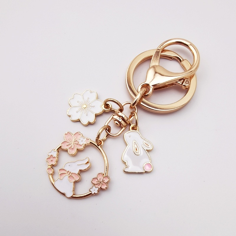 Móc Khóa Hình Vòng Hoa Anh Đào/ Thỏ Kiểu Nhật Bản Dễ Thương Sáng Tạo