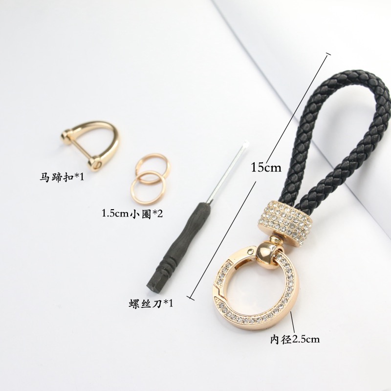 Móc Khóa Dây Da pu Bện Tay Đính Đá Cao Cấp Sáng Tạo Đa Năng