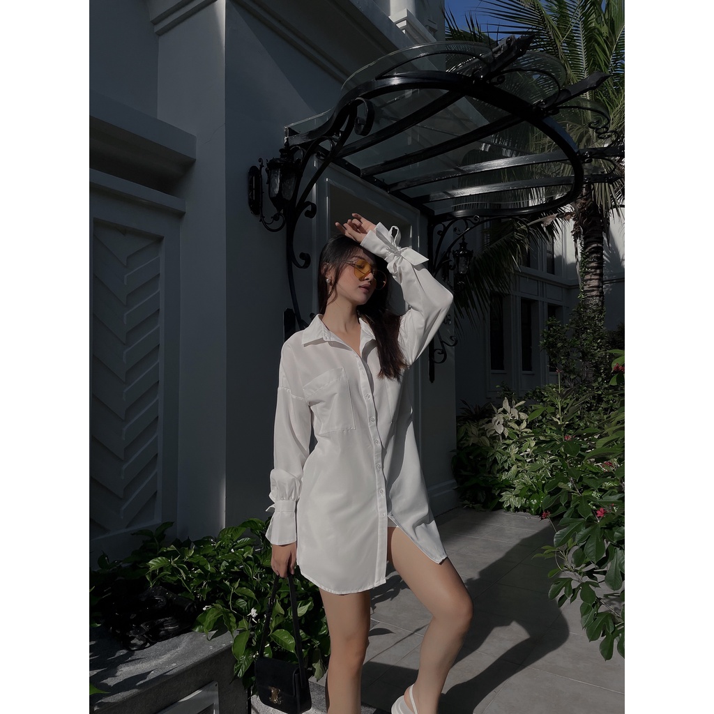 Áo sơmi trắng oversize Boa Oversized Shirt thắt nơ tay, sang trọng