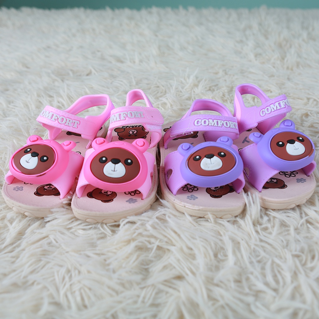 Dép Quai Hậu Nhựa Đính Nơ Gấu Đáng Yêu Cho Bé Gái 2201+5 Có Đủ Size Tập Đi Đến 3 Tuổi