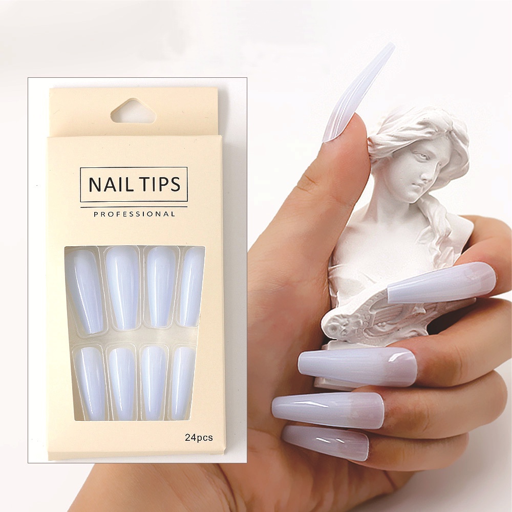Bộ 24 Móng Tay Giả Màu Trơn/ Tự Nhiên Bao Phủ Toàn Bộ Móng Tay