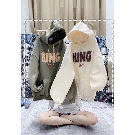 Áo hoodie nam nữ form rộng vải nỉ chất đẹp mũ 2 lớp không xù chữ KING