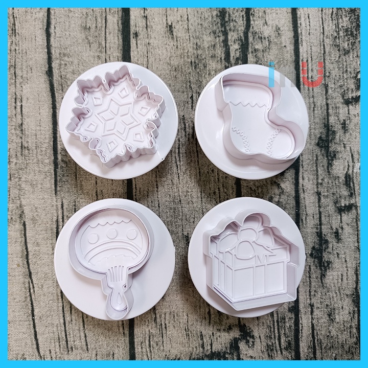 HCM - Bộ 4 khuôn cutter nhấn lò xo làm bánh quy ông già noel mừng giáng sinh christmas BCT