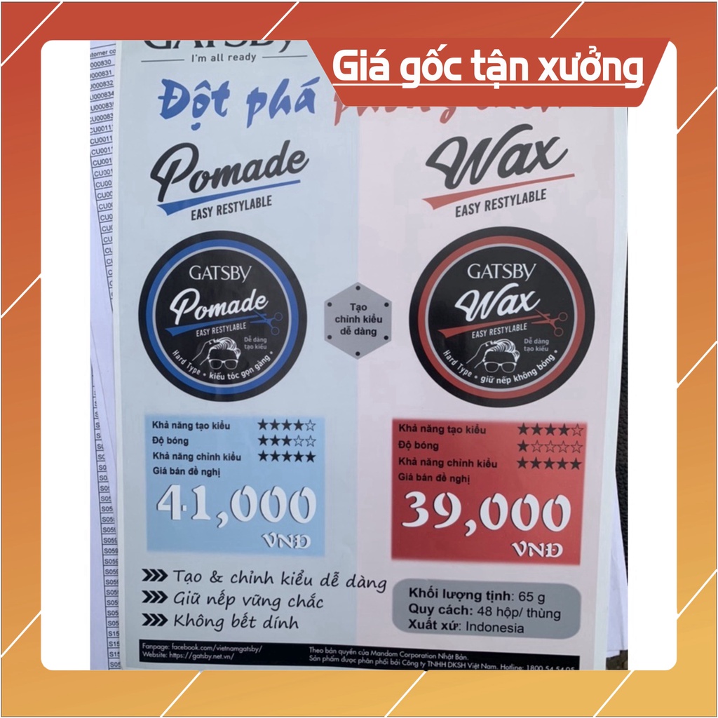 Keo vuốt tóc khô giữ nếp tạo kiểu định hình tóc nam Gatsby Hair Pomade Easy Restylable 65g