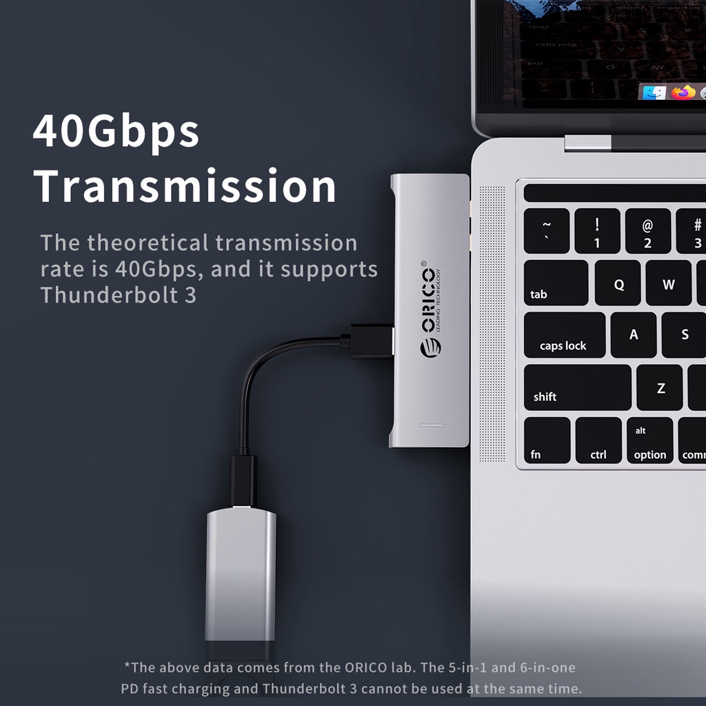 Dock Sạc Chuyển Đổi Orico 2CT-8HR-GY-BP Type C Thunderbolt3 MacBook HDMI 4K@30Hz/ PD 100W Max/ USB(3.0/2.0) TF/SD RJ45