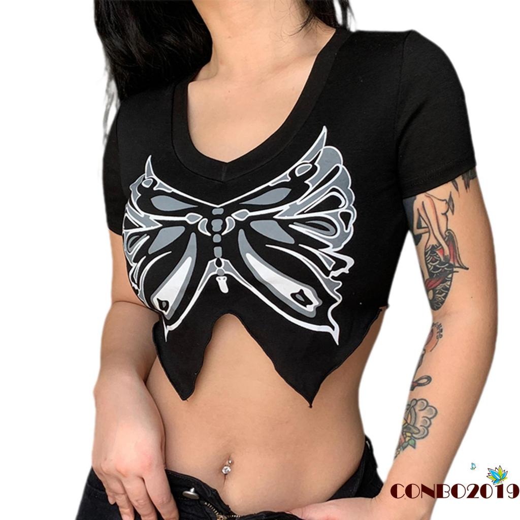 Áo Thun Tay Ngắn Cổ Chữ V Thiết Kế Độc Đáo Thời Trang Mùa Hè Cho Nữ