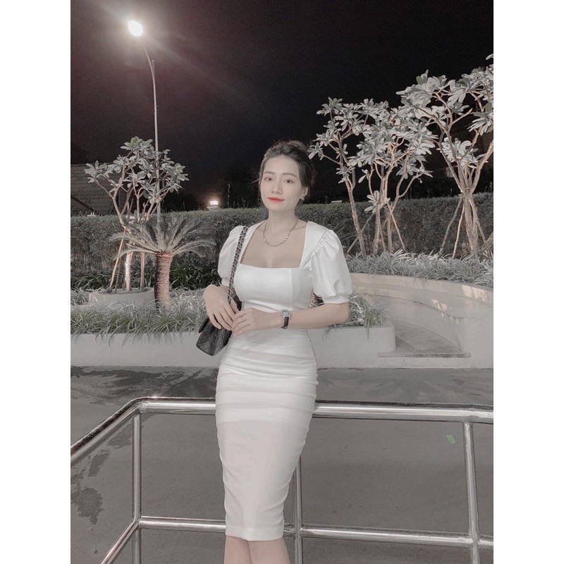 [Siêu Hot] Váy Body Tay Phồng Cổ Vuông 2 Màu , Đầm Ôm Nhúm Tay Cộc Sang Chảnh Có Ảnh Thật Kèm Video | BigBuy360 - bigbuy360.vn