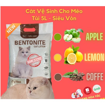 Cát vệ sinh cho mèo Bentonite 5L mùi cafe - chanh - táo