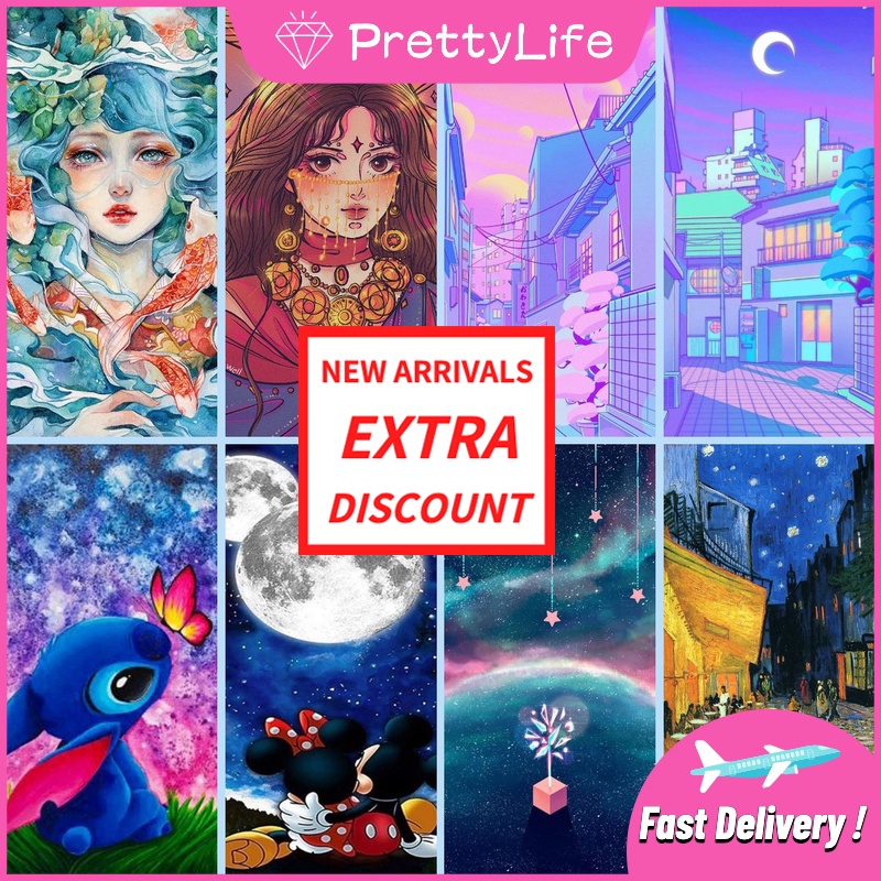 Bộ tranh đính đá 5D tự làm 30x40cm/40x50cm họa tiết hoạt hình trang trí nhà cửa