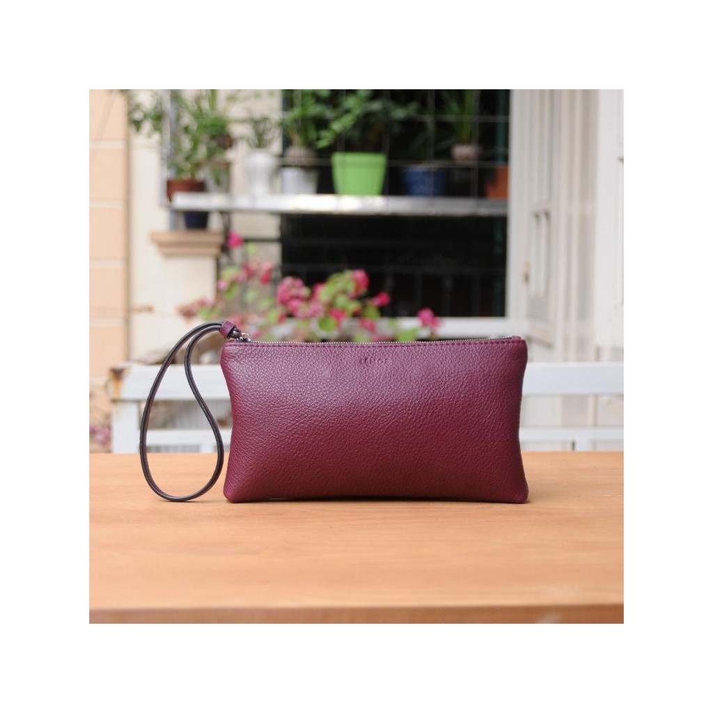 MABEL CLUTCH - Ví cầm tay nữ kéo khóa da thật màu xanh oliu - FQ19-61