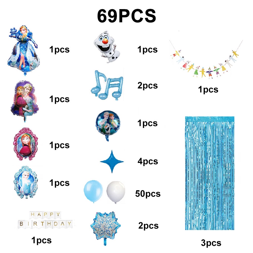 Set 69 phụ kiện trang trí tiệc chủ đề Disney Frozen xinh xắn dễ thương
