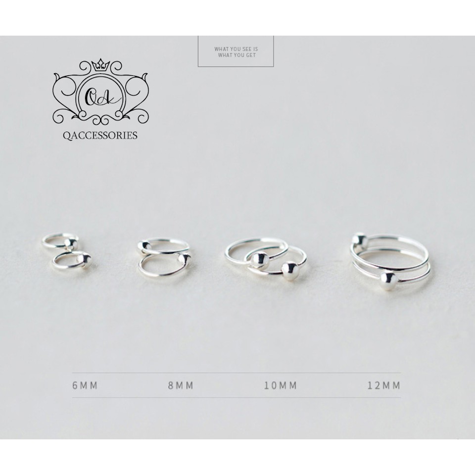 Khuyên tai bạc bi tròn vòng khoen vành đeo mũi môi bông tai nam kẹp vành S925 MINIMAL Silver Earrings QA SILVER