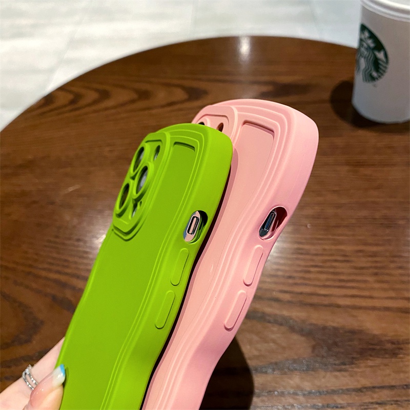 Ốp Điện Thoại Màu Kẹo Trơn Viền Gợn Sóng Sang Trọng Chống Sốc Cho iPhone 14 Pro max 14 Plus 13 12 Pro max