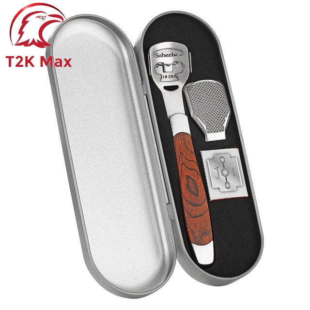 Dụng cụ chà mài gót chân inox tẩy tế bào chết da chân tặng kèm 10 lưỡi thay thế - T2K Max