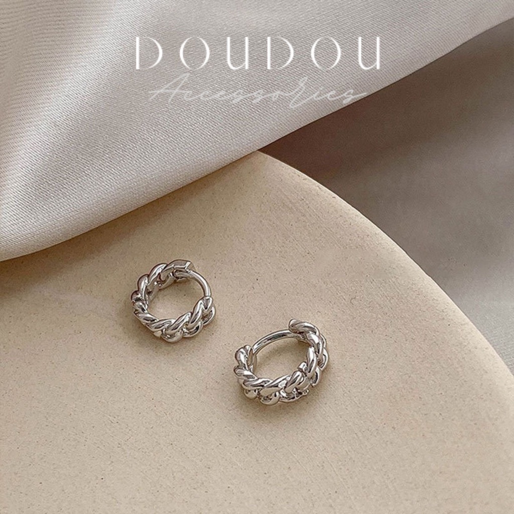Bông tai nữ tròn chất liệu bạc 925 Doudou Phụ kiện Khuyên hoa tai tròn nữ cá tính phong cách Hàn Quốc thời trang EH006