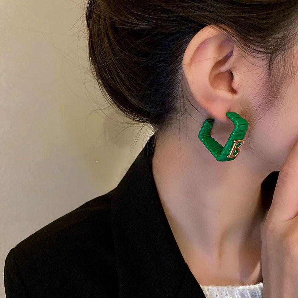 JARRED Bông Tai Da PU Dáng Vuông In Chữ Thời Trang Sang Trọng Cho Nữ