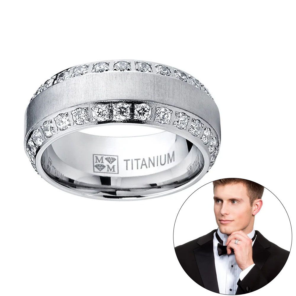 Nhẫn titan đính đá zirconia độc đáo cho nam
