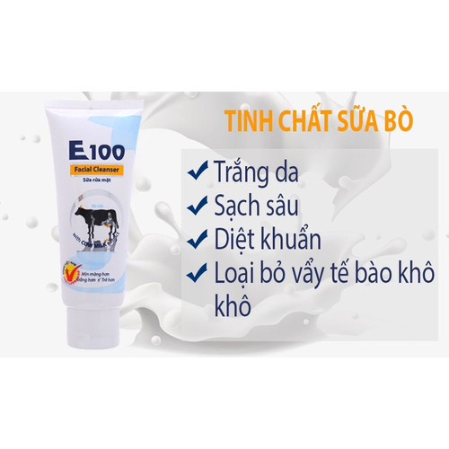 Sữa rửa mặt E100 Facial Cleanser tẩy tế bào chết, dưỡng ẩm tuýp 50ml, 80ml