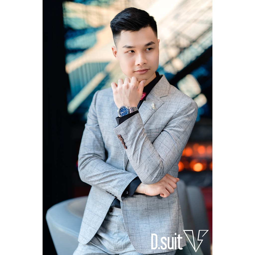 Vest nam Hàn Quốc from 1 cúc dáng trẻ trung mẫu kẻ karo-Shop Suit