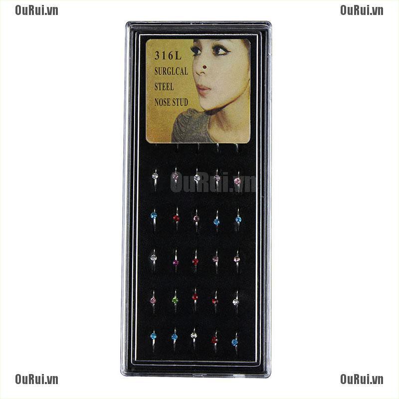 Set 40 khuyên mũi đính đá pha lê bằng thép không gỉ