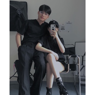 Áo sơ mi đen cổ trụ