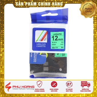 Băng nhãn Brother Nhãn in Hze-731 , 12mm*8m, chữ đen nền xanh lá, Black on Green