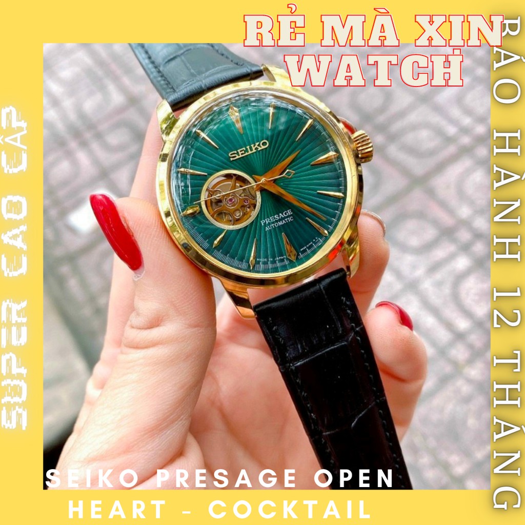Đồng hồ nam seiko presage Open-Heart, Cocktail máy cơ dây da size 41mm