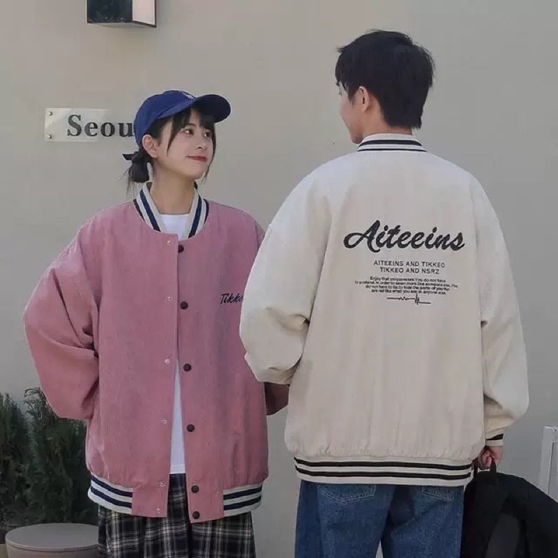 Áo Khoác Bomber AITEEINS Chất Nhung Tăm- Áo Bomber Nam Nữ Unisex TIKKEO Form Rộng Phong Cách Hàn Quốc