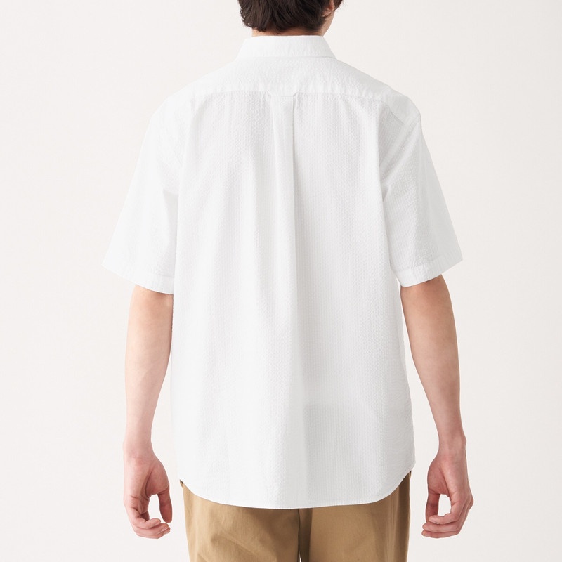 Muji Áo Sơ Mi Cotton Cổ Cài Nút