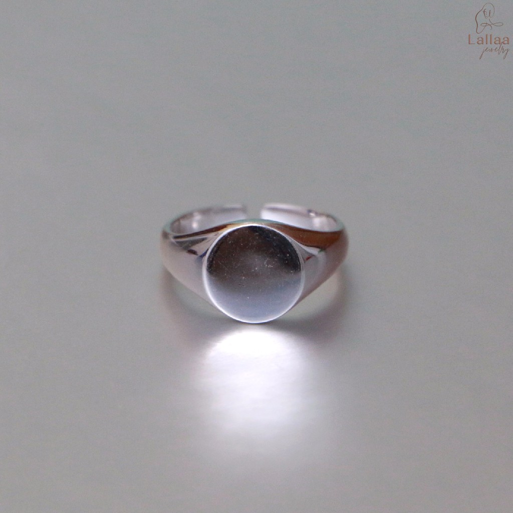 Nhẫn Bạc Nam Nữ LALLAA JEWELRY Nhẫn Mặt Tròn To Trơn Điều Chỉnh Được Size