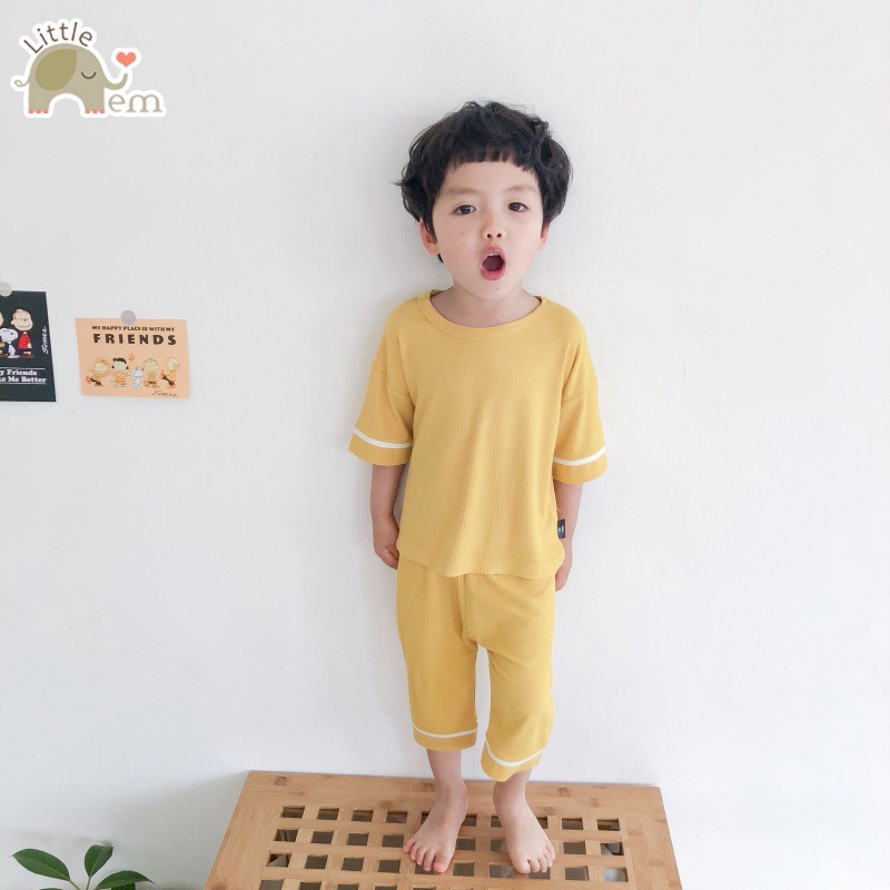 Bộ đồ bé trai Cotton xuất Nhật lửng _ Trơn viền tay