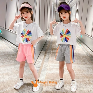 Set Áo Thun Hoa Hướng Dương + Quần Dài Phong Cách Hàn Quốc Cho Bé Gái